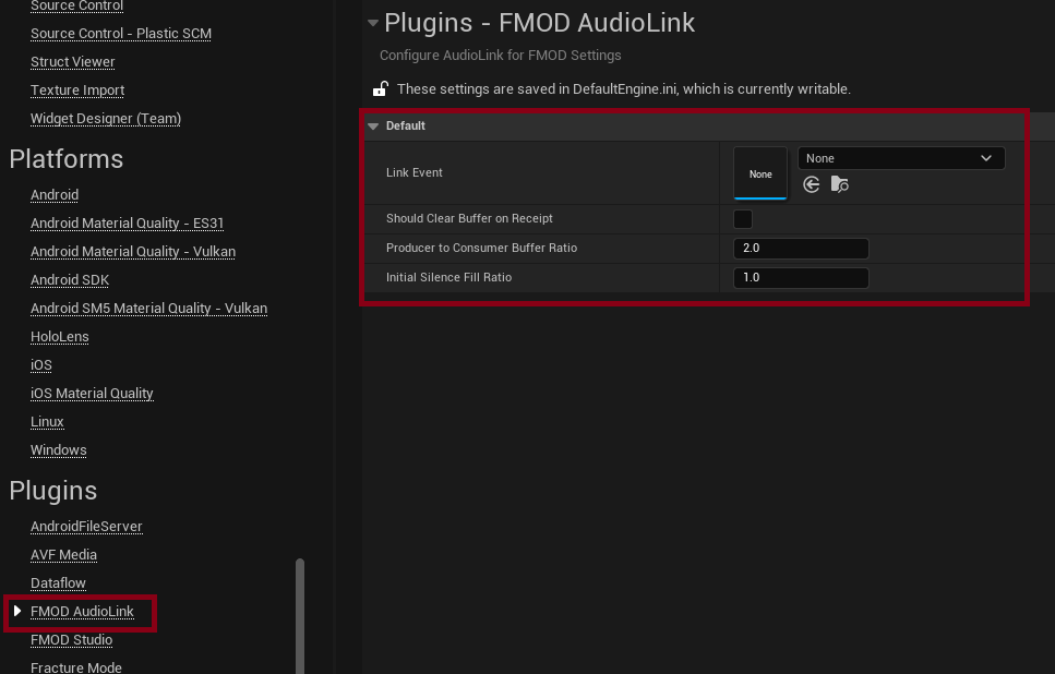 FMOD Settings AudioLink